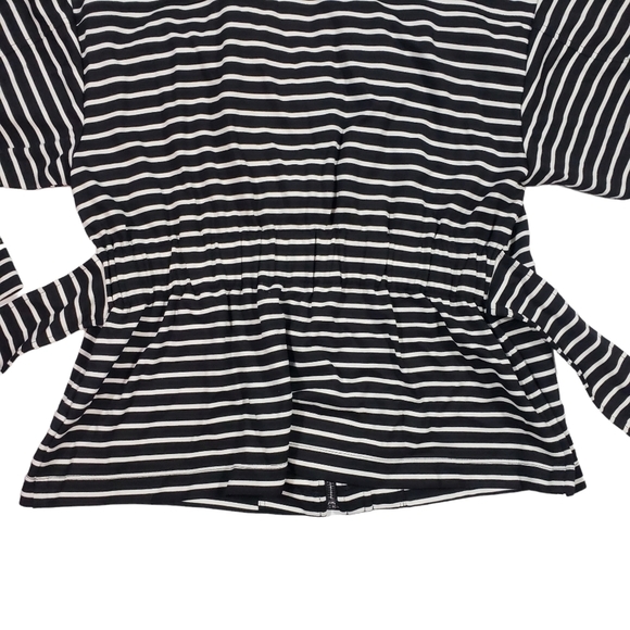 Chicos Black White Striped Jacket Size 0 US 4 SMALL Full Zip Belted Lightweight - Picture 9 of 14